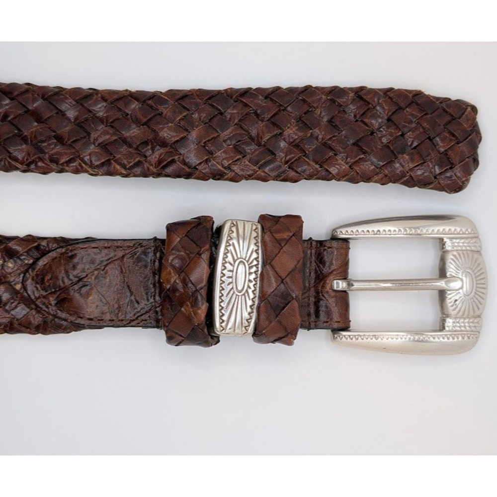 WOOLRICH Western Belt Women's SMALL Brown Braided Leather Silver Buckle